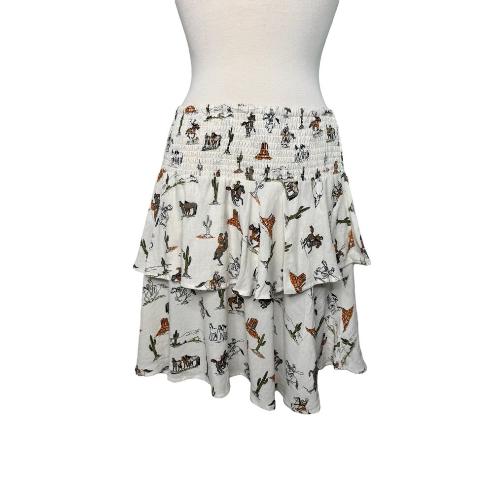 ARIAT *NEW* HiLo Jordan Skirt Sz Large Cowgirl Western Print Ivory Smocked Linen - Picture 3 of 9